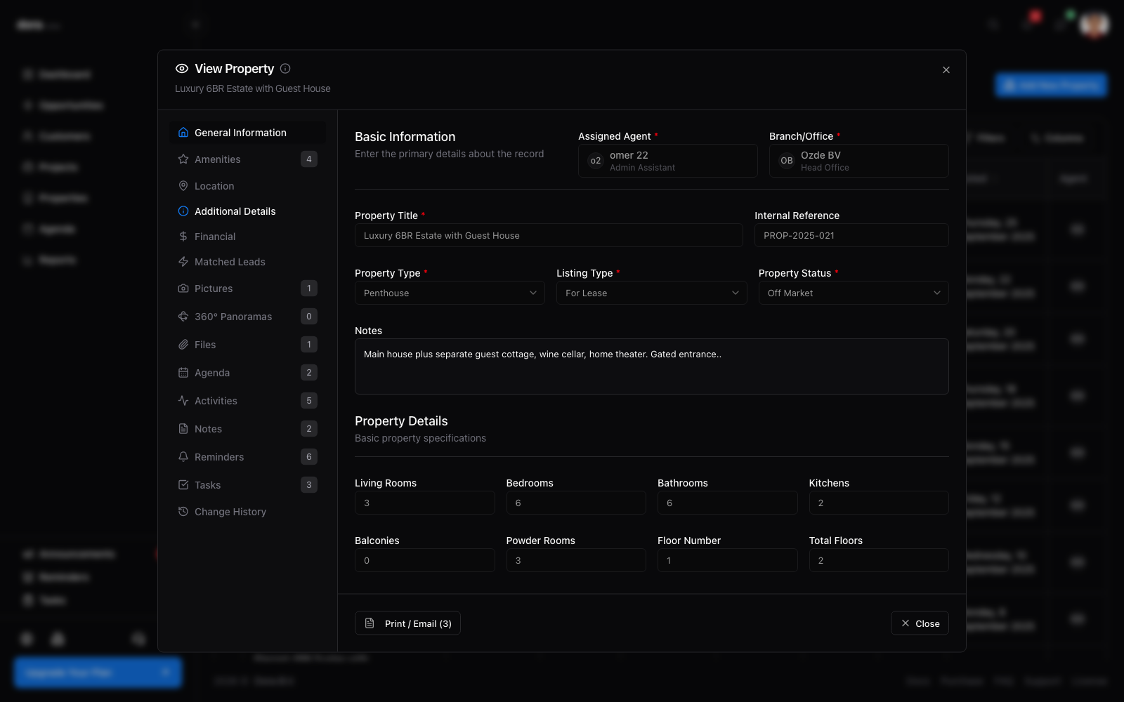 Property record in Dora CRM
