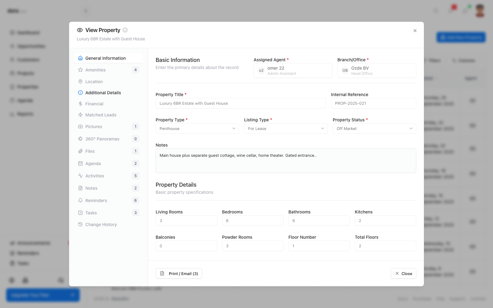 Property record in Dora CRM